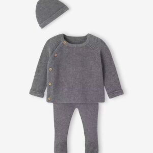 Ensemble naissance 3 pièces en tricot gilet+pantalon+bonnet