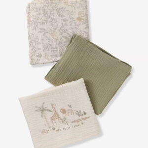 Lot de 3 langes en gaze de coton BABYLON - beige